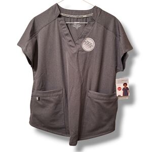 Cuddl Duds Climate Right Scrub Top Womans S Short Sleeve Pockets Medical Gray